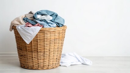 Sticker - Laundry Basket with Clothes on White Background