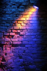 Poster - Dramatic Brick Wall Texture with Vibrant Neon Lighting for Urban and Artistic Backgrounds