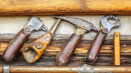 Tool collection display workshop still life rustic environment close-up view craftsmanship concept