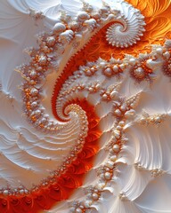 Poster - Abstract Fractal Art with Orange and White Swirls Creating a Dreamy and Hypnotic Visual
