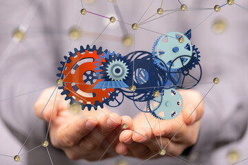 Poster - gear system data. Connecting lines and dots.Big data visualization