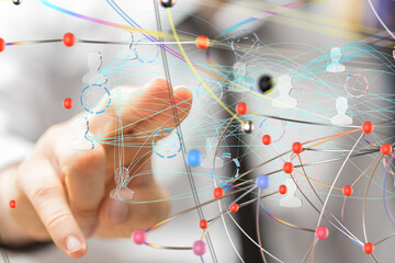 Poster - Global network. Blockchain. 3D illustration. Neural networks and artificial intelligence. Abstract  - 3d