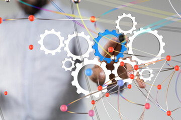 Poster - gear system data. Connecting lines and dots.Big data visualization  - 3d