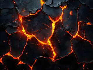 Poster - Fiery Lava Flowing Through Cracks in Dark Rock Abstract Geological Formation Texture