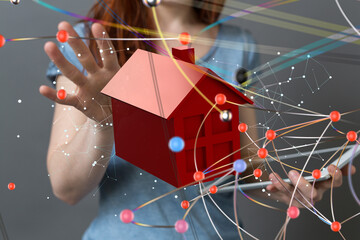 Poster - house. data Big data visualization background.Abstract technology - 3d