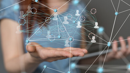 Poster - Global network. Blockchain. 3D illustration. Neural networks and artificial intelligence. Abstract