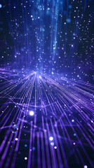 a blue background with light purple and white lines of stars, light beams