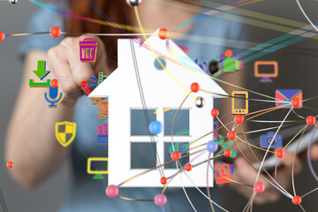 Poster - home iot - Neural network 3D illustration. Big data and cybersecurity - 3d