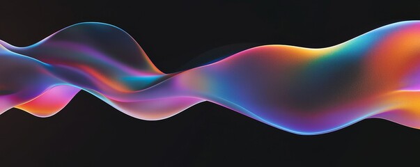 Poster - A black background showcases an abstract rainbow pattern with dynamic light movement, suitable for use as copy space or background, and also functions as a glow illustration for design purposes