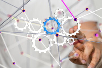 Poster - gear system data. Connecting lines and dots.Big data visualization  - 3d