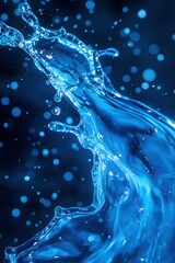 Poster - dynamic blue water splash against dark backdrop showcasing fluidity and motion in abstract form