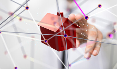 Poster - home data. Digital cyberspace with particles and Digital data network connections concept. - 3d