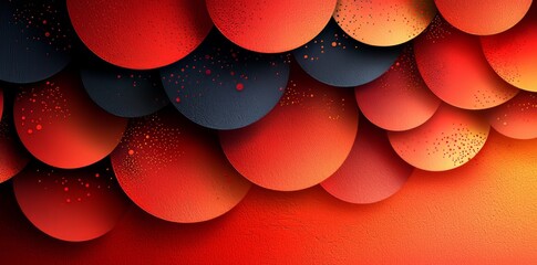 Poster - The background showcases a modern abstract art pattern, with red and black colors, and features angled curves, striped lines, and layered ribbon shapes in a textured design