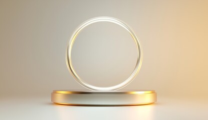 Poster - The abstract premium product is set against a white cosmetic template background with a minimalist advertising podium and empty banner on a gray fashion display