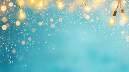 Wall Mural - a blue background with abstract golden lights, bokeh, and illuminated festive lighting to celebrate 