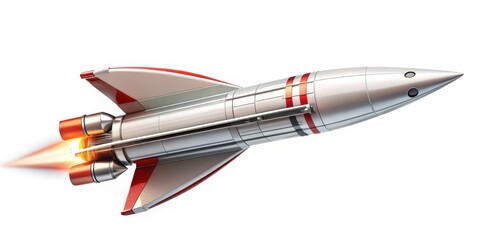 Poster - Retro Rocket Ship Launching on White Background