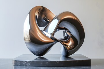 Poster - Abstract Sculpture on Marble Base Metallic Glossy Finish Modern Art Design Concept