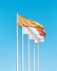 Poster - Sleek Minimalist Flag Display Vibrant Colored Flags Against Clear Blue Sky - Contemporary Urban Design and Visual Merchandising for Modern Outdoor Branding