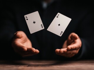 Aufkleber - Dynamic Cardistry Aesthetic Magicians Hands Mastering Playing Cards in Air - Artistic Entertainment Content for Innovative Performance Marketing and Interactive Event Promotion