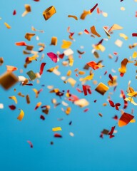 Poster - Vibrant Confetti Shower on Clear Blue Sky Dynamic Social Celebration Visual for Event Promotions and Youth-Focused Marketing - Energetic Atmosphere and Festive Branding