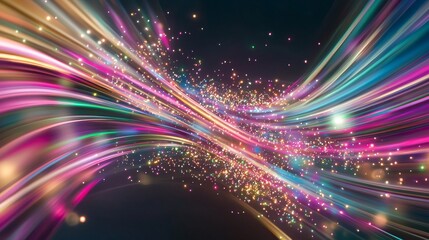 Poster - Image of a futuristic scene with glowing abstract purple and blue lights in the background