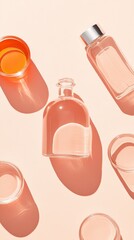 Leinwandbilder - Minimalist Glassware Display Translucent Laboratory Bottles and Vials on Soft Peach Modern Scientific Branding and Aesthetic Product