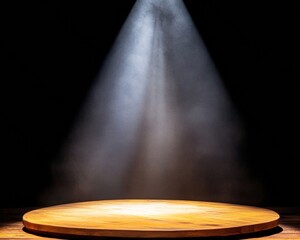 Aufkleber - Minimalist Stage Design Wooden Platform with Dramatic Spotlight - Contemporary Theater Set for Immersive Show Production and Artistic Event Planning