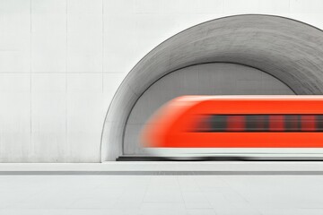 Fototapete - Streamlined High-Speed Train Design on Minimalist Concrete Station - Efficient Transportation Visual for Modern Mobility Promotion and Architectural Innovation