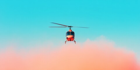 Poster - Vibrant Aerial Helicopter Amidst Colorful Clouds - Tactical Equipment Showcase and Military Strategy Visualization for Content Marketing