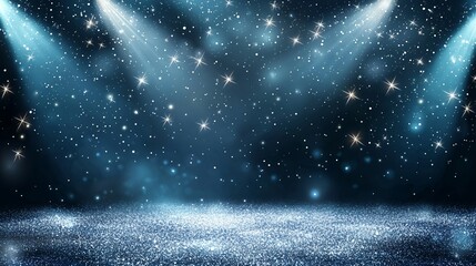 Poster - The background is an abstract representation consisting of dark light blue particles, accompanied by falling and flickering light beams and rays, generated using 3D rendering techniques