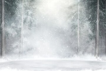 Poster - The room is empty with a White stage and spot lighting set against a gray background