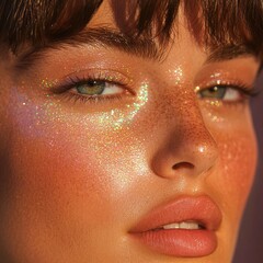 Poster - Glitter Freckles Fashion Ethereal Glow Makeup with Sparkling Textures - Innovative Beauty Looks for Youthful Audiences and Trend-Setting Brand Campaigns