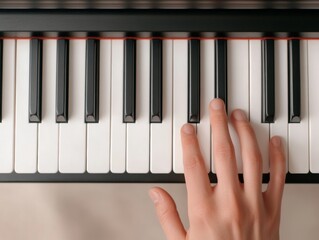 Aufkleber - Ambient Music Aesthetics Close-up of Hands on Piano Keys in Natural Light - Inspiring Audio Content for Creative Spaces and Digital Marketing Campaigns