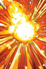 Poster - Dynamic Comic Book Style Explosion with Radial Lines and Intense Yellow and Orange Colors