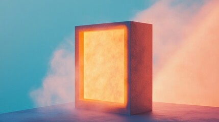 Fototapete - Geometric Illusion Art Illuminated Concrete Frames in Smoky Hue - Modern Architecture Display and Tech-inspired Spatial Designs for Dynamic Interiors