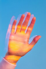 Aufkleber - Contemporary Optical Illusion Art Dynamic Gloved Hand with Stage Light Effects - Performance Content Showcasing Sleight of Hand Techniques for Entertainment and Marketing