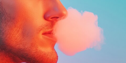 Poster - Vivid Gradient Vapor Aesthetic Modern Portrait of Smoke Exhalation in Vibrant Colors - Professional Creative Content for Digital Campaigns and Youth-Centric Marketing