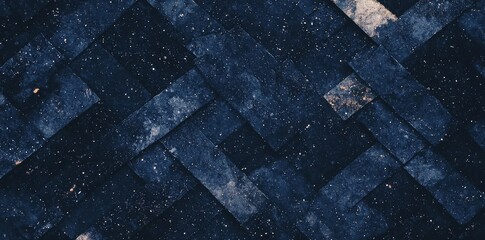 Poster - A modern arrangement of blue technical forms set against a black backdrop, featuring a dark metallic perforated texture and a design that illustrates technology