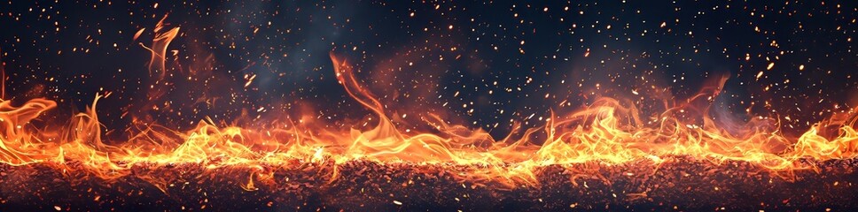 Poster - Glittering abstract lights from fire embers and sparks are visible on a dark background