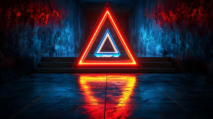 Sticker - Neon triangle in dark corridor, fiery walls