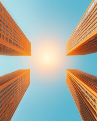 Poster - Vertical Urban Aesthetics Contemporary High-Rise Architecture in Vibrant Hue for Smart City Branding and Economic Growth Visualization