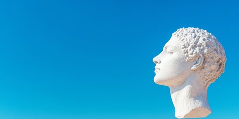 Aufkleber - Contemporary Sculpture Display Smooth Marble Bust Against Clear Sky - Cultural Art Content for Outdoor Exhibits and Modern Public Spaces