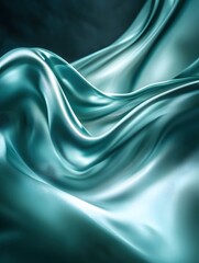 Poster - Abstract flowing fabric in teal and silver with soft light and elegant curves design