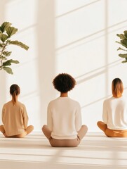 Poster - Scandinavian Minimalist Workspace Focused Breathing Session Led by Korean Coach in Serene Office Setting - Enhancing Wellness and Engagement for Diverse Teams