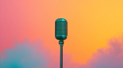 Aufkleber - Vintage Microphone on Stage Retro Performance Equipment and Nostalgic Atmosphere for Music Industry Promotion - Premium Entertainment Content and Live Event Marketing