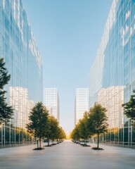Poster - Urban Oasis Glass-Walled Skyscraper Complex with Pedestrian Landscapes - Enhancing Architectural Content for Contemporary Urban Development Strategies