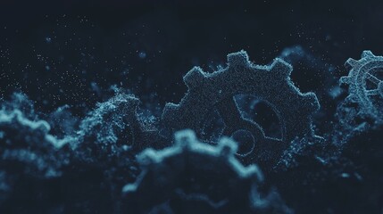 Poster - Concept of information technology presented through infographics, flat icons, and mechanical components like cogs and gear wheels, highlighting cutting-edge digital tech and engineering