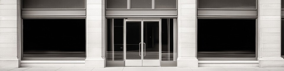 Aufkleber - Minimalist Storefront Charm Clean Glass Doors with Concrete Facade - Contemporary Retail Ambience and Visual Merchandising Boost for Urban Business Success