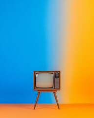 Poster - Mid-Century Modern Media Display Vintage TV Set Against Vibrant Backdrop - Retro Broadcast Styling for Creative Marketing and Nostalgic Interior Design Applications