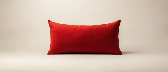 Poster - Simple studio shot of a vibrant red rectangular pillow on a neutral background for home decor